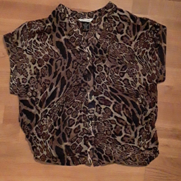 Like New! Leopard  short sleeve button down blouse - Picture 1 of 4